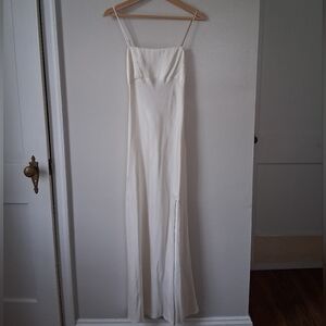 Abercrombie & Fitch White Satin Dress With Leg Slit And Low Back